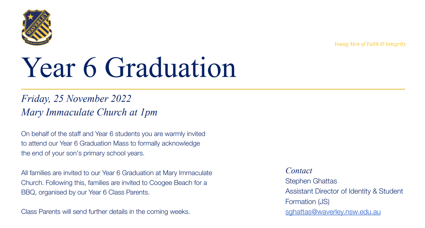 Year 6 2022 Graduation Invitation